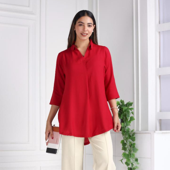 Red rayon flare top [ Premium 100% Rayon, Liva Certified ]