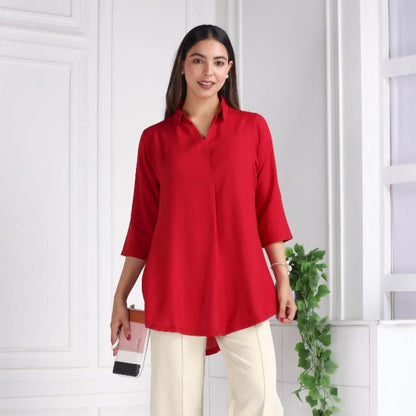 Red rayon flare top [ Premium 100% Rayon, Liva Certified ]