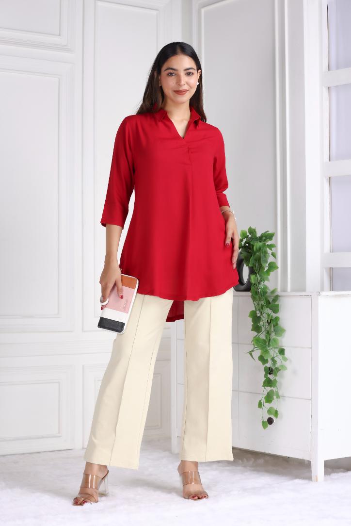 Red rayon flare top [ Premium 100% Rayon, Liva Certified ]