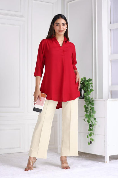 Red rayon flare top [ Premium 100% Rayon, Liva Certified ]