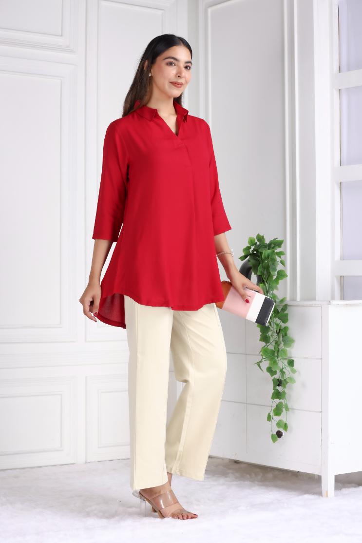 Red rayon flare top [ Premium 100% Rayon, Liva Certified ]