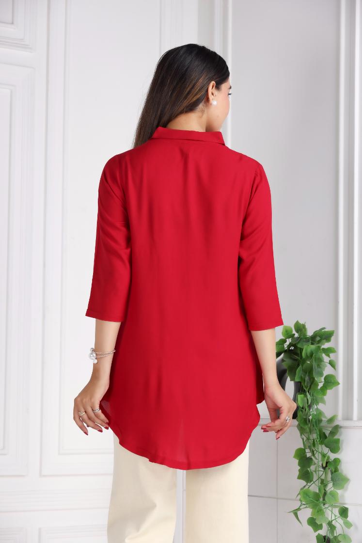 Red rayon flare top [ Premium 100% Rayon, Liva Certified ]