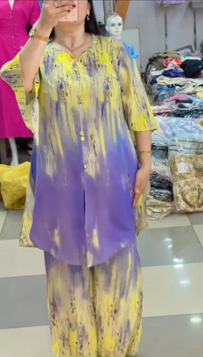 (Co-Ord} Long Suit St Kurta - Palazzo  Stylish Dress