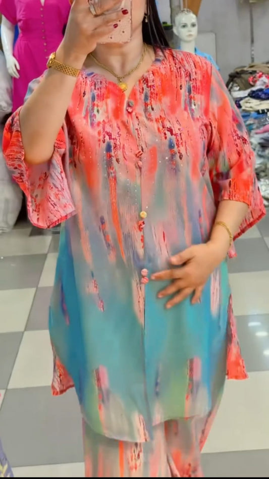 (Co-Ord} Long Suit St Kurta - Palazzo  Stylish Dress