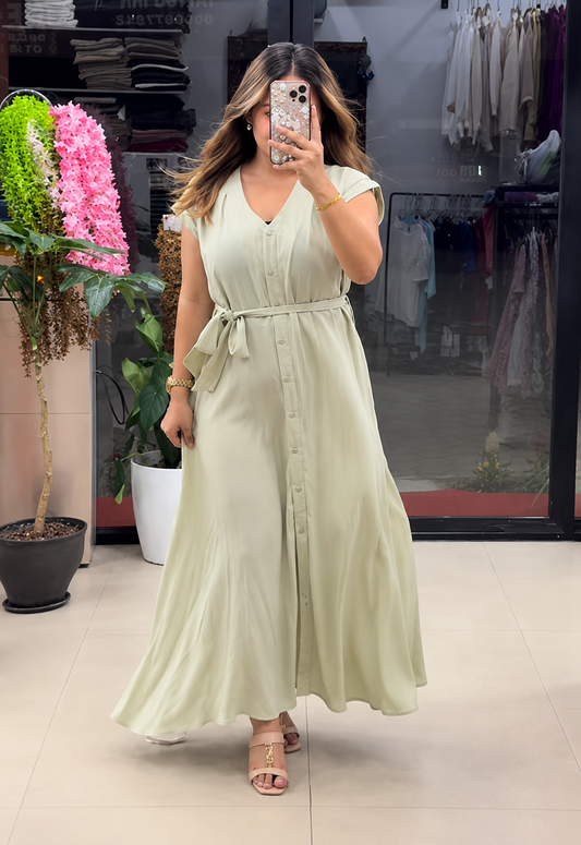 Pista Green Women's Soft Rayon A-Line Maxi Dress
