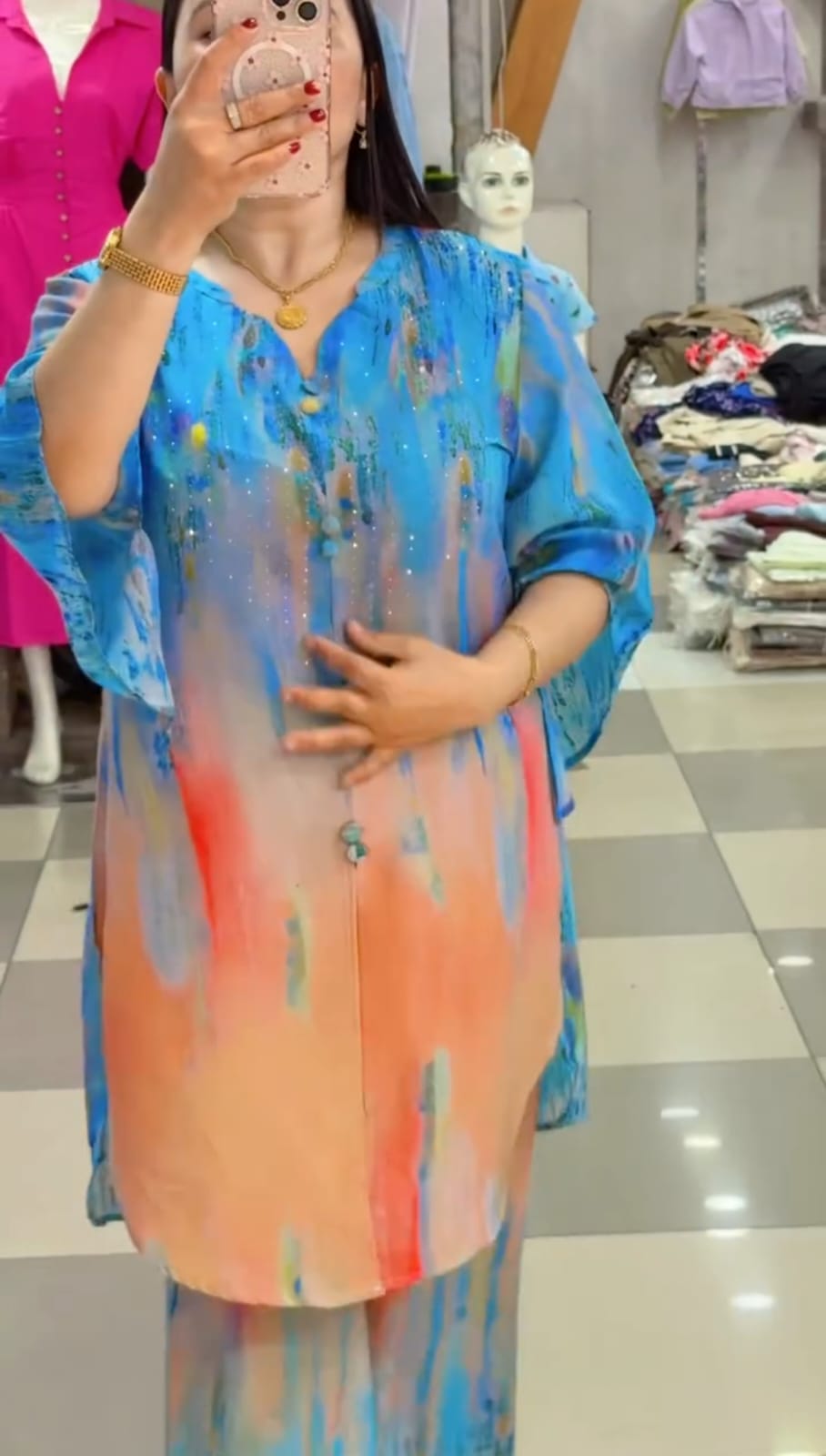 (Co-Ord} Long Suit St Kurta - Palazzo  Stylish Dress