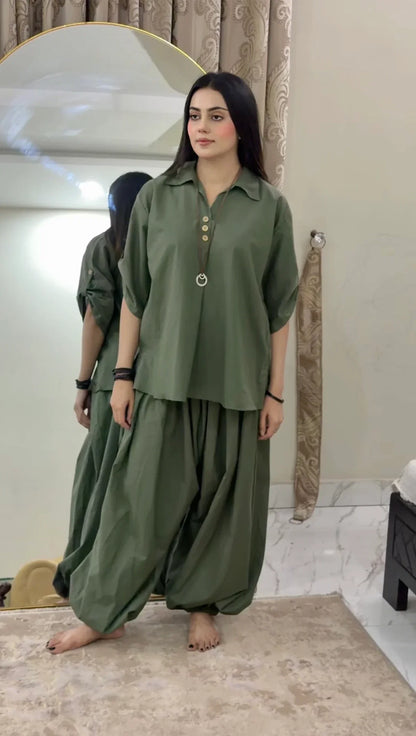 Ira Rayon Co-ord Set for Women | Relaxed Fit Shirt Top with Draped Pants