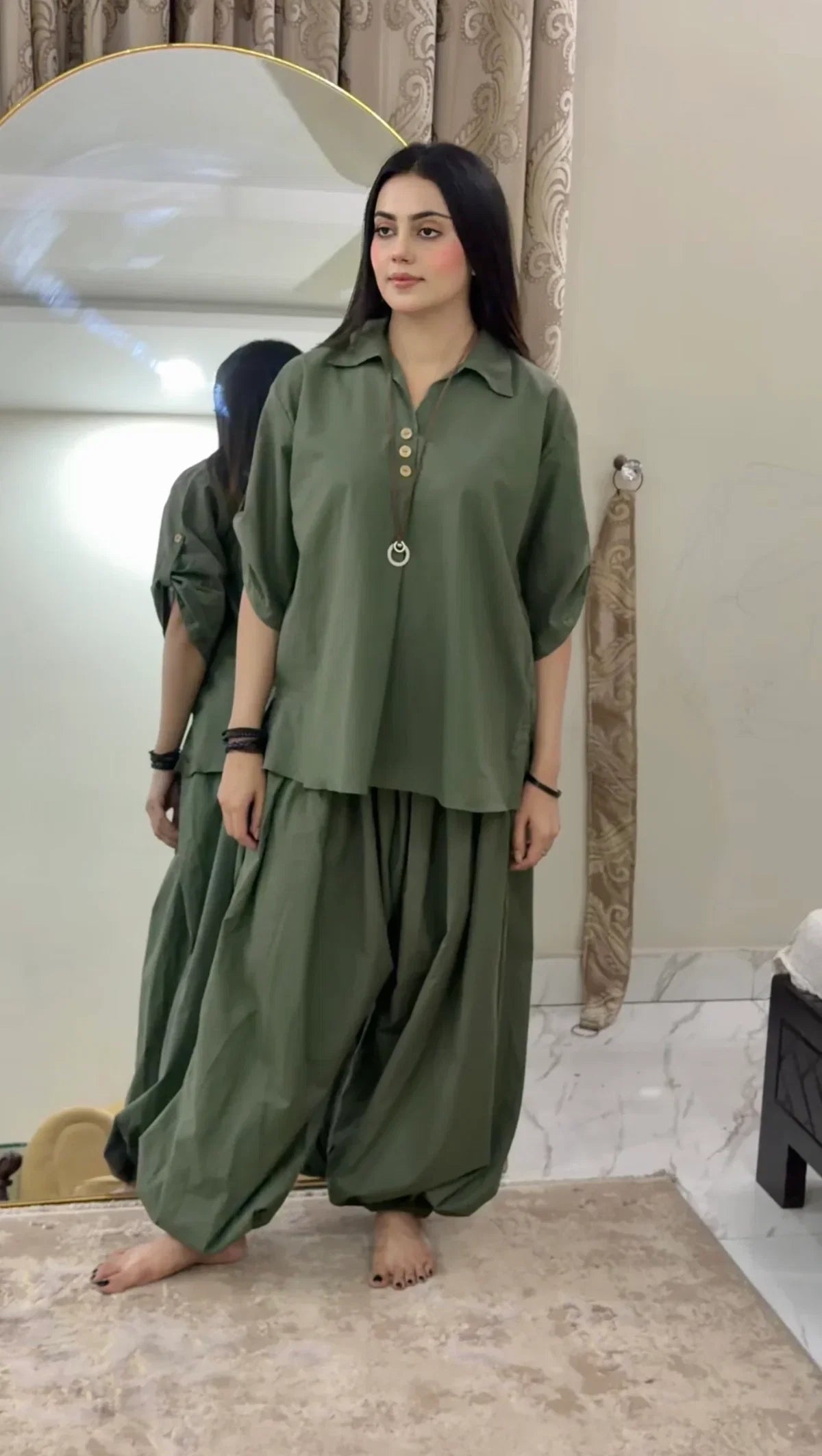 Ira Rayon Co-ord Set for Women | Relaxed Fit Shirt Top with Draped Pants
