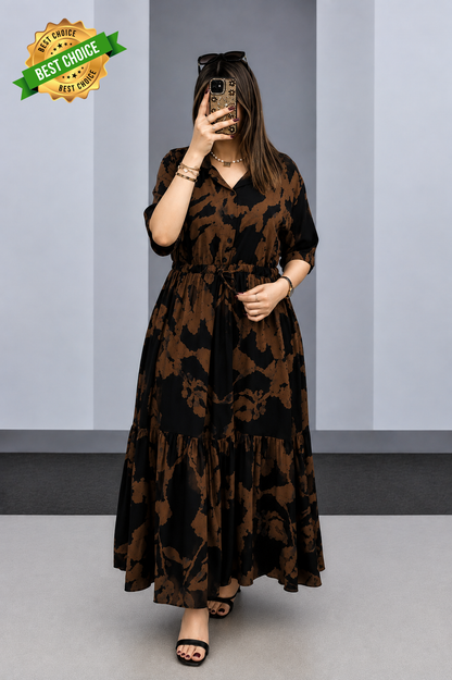 Arabic-code Premium Printed Rayon Maxi Dress