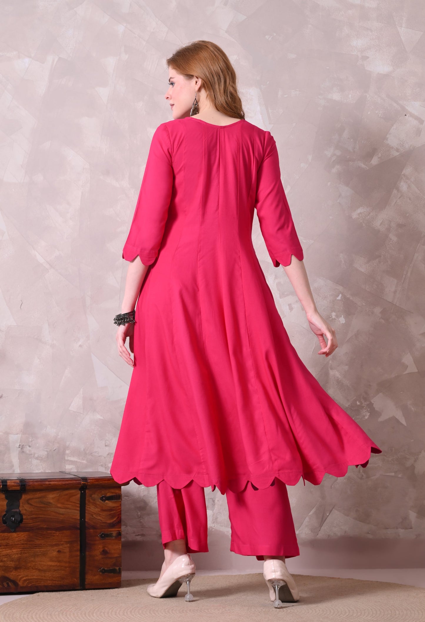 Hot Pink Cottan Reyon Anarkali Kurta with Palazzo