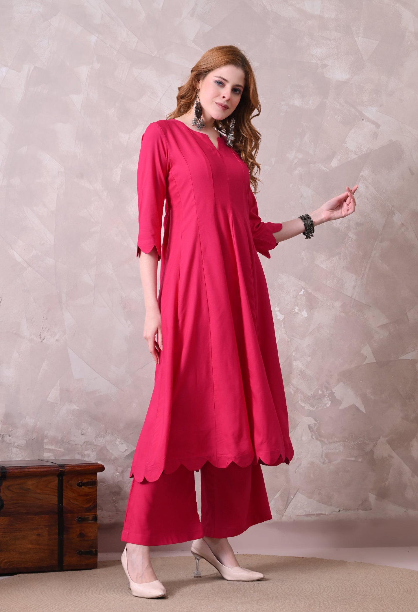 Hot Pink Cottan Reyon Anarkali Kurta with Palazzo