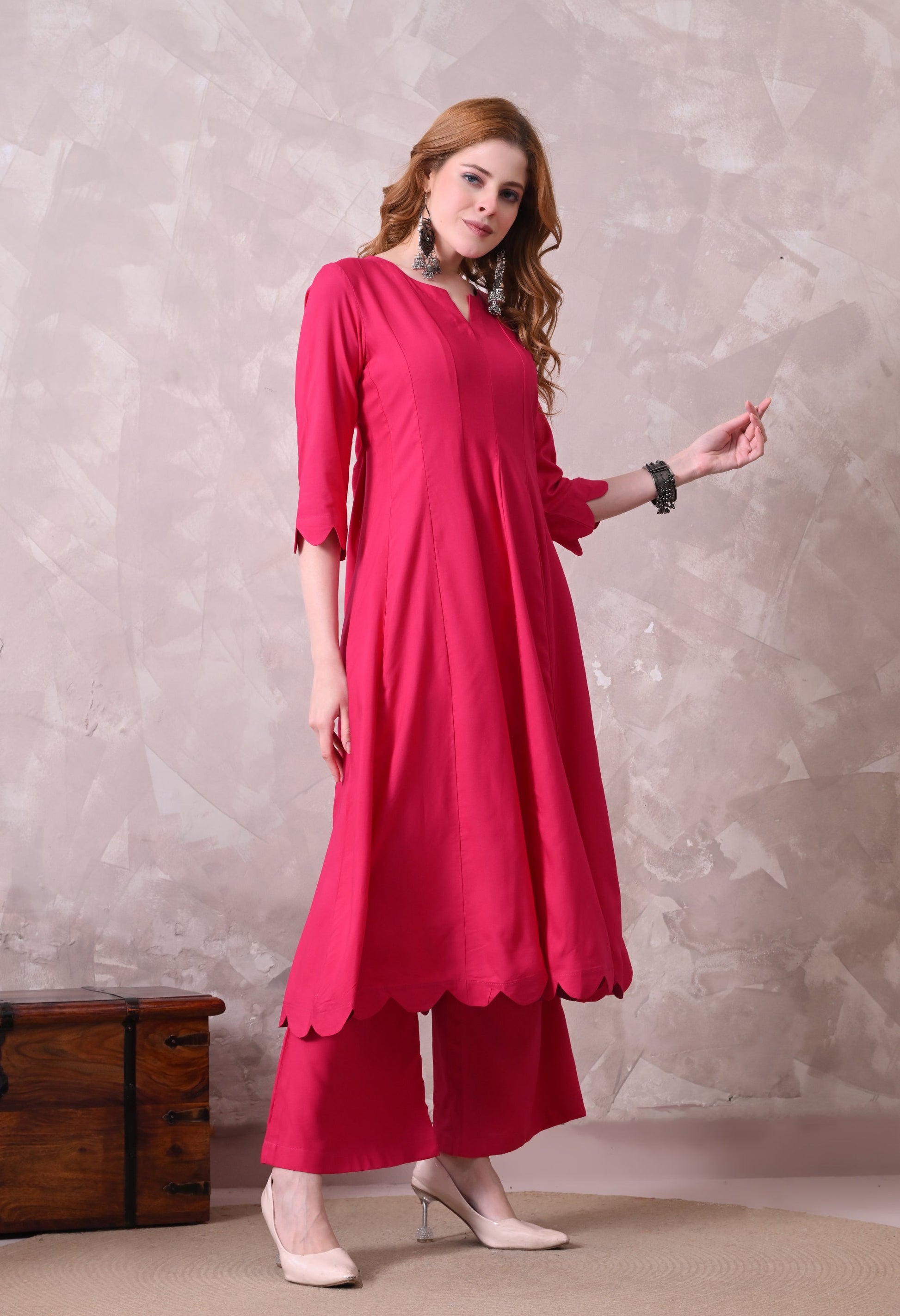 Hot Pink Cottan Reyon Anarkali Kurta with Palazzo