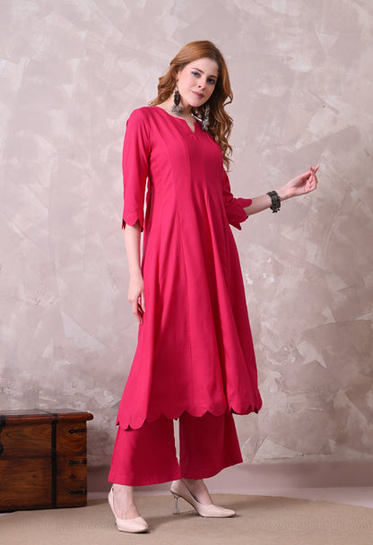 Hot Pink Cottan Reyon Anarkali Kurta with Palazzo