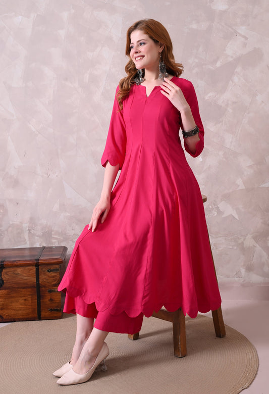 Hot Pink Cottan Reyon Anarkali Kurta with Palazzo