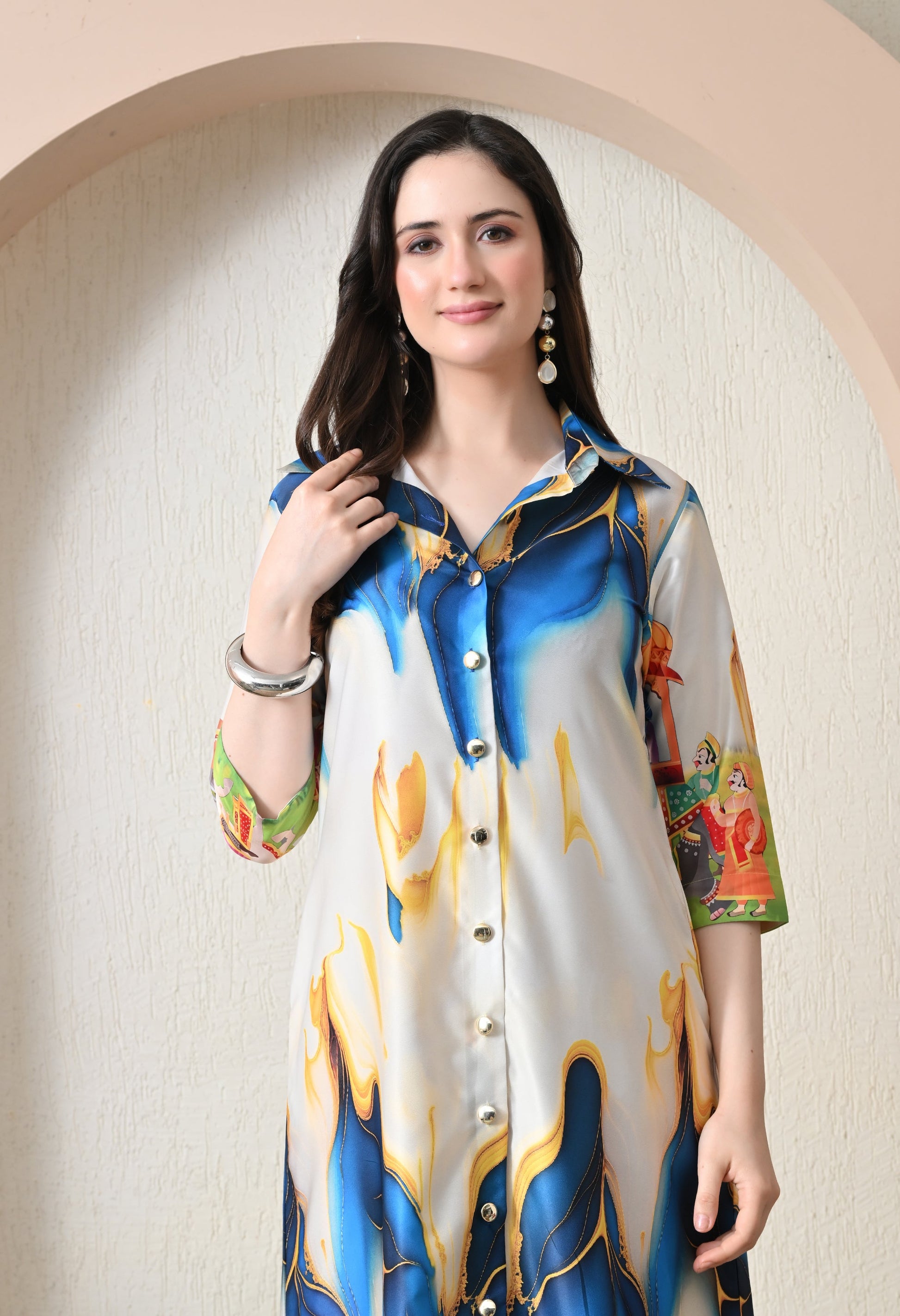 Pichwai Art Print Satin Long Dress