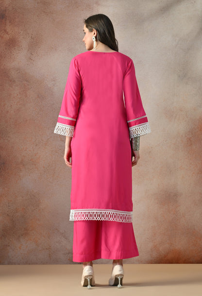 Pink Grace Lace Kurta Set