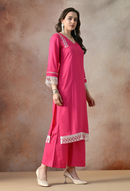 Pink Grace Lace Kurta Set