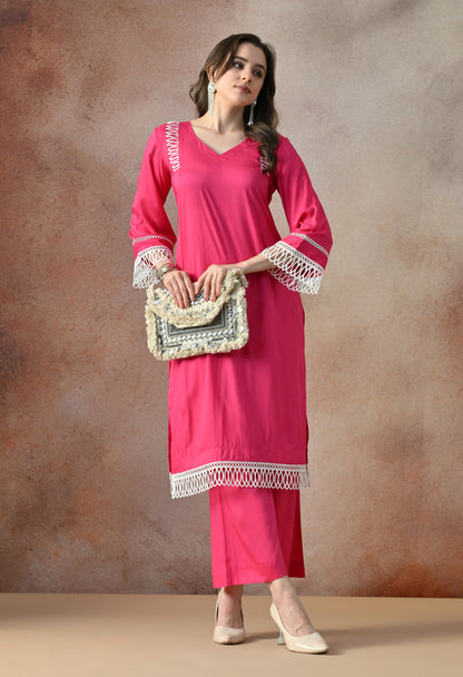 Pink Grace Lace Kurta Set
