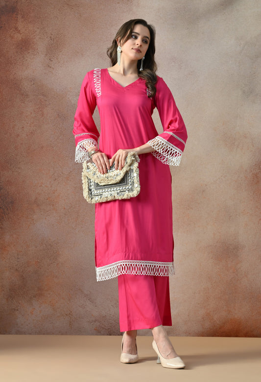 Pink Grace Lace Kurta Set