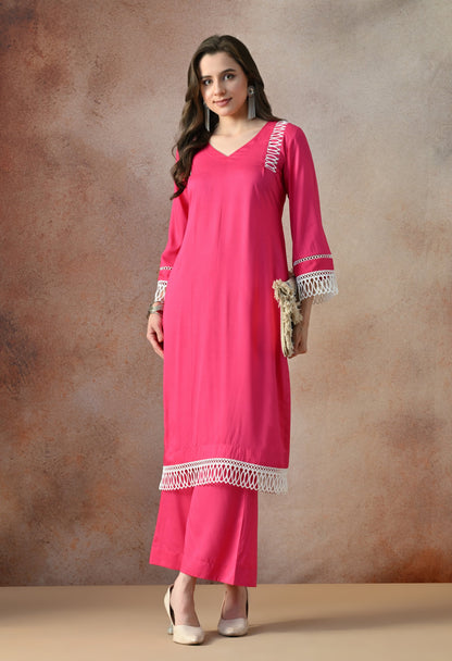 Pink Grace Lace Kurta Set