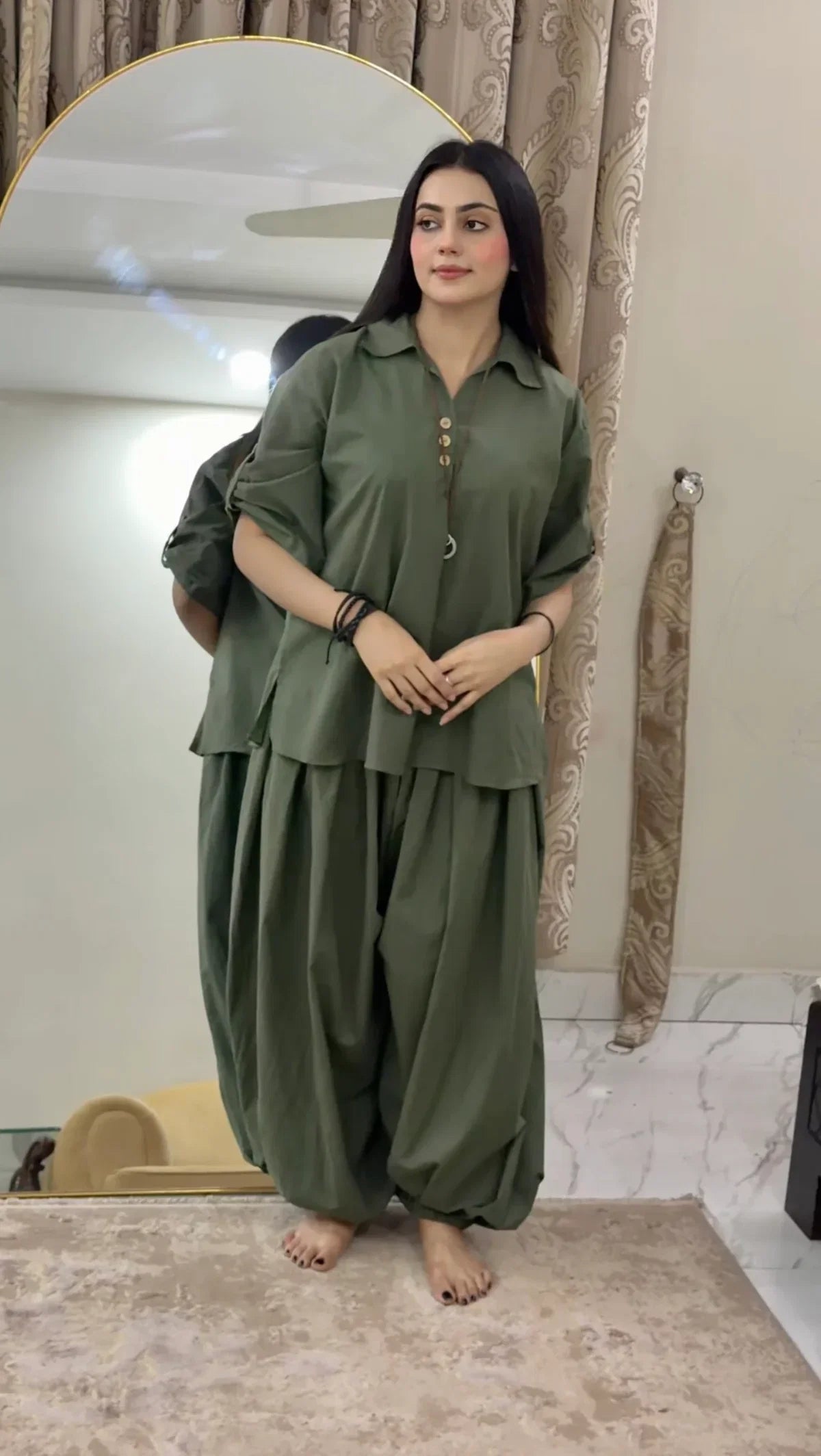 Ira Rayon Co-ord Set for Women | Relaxed Fit Shirt Top with Draped Pants