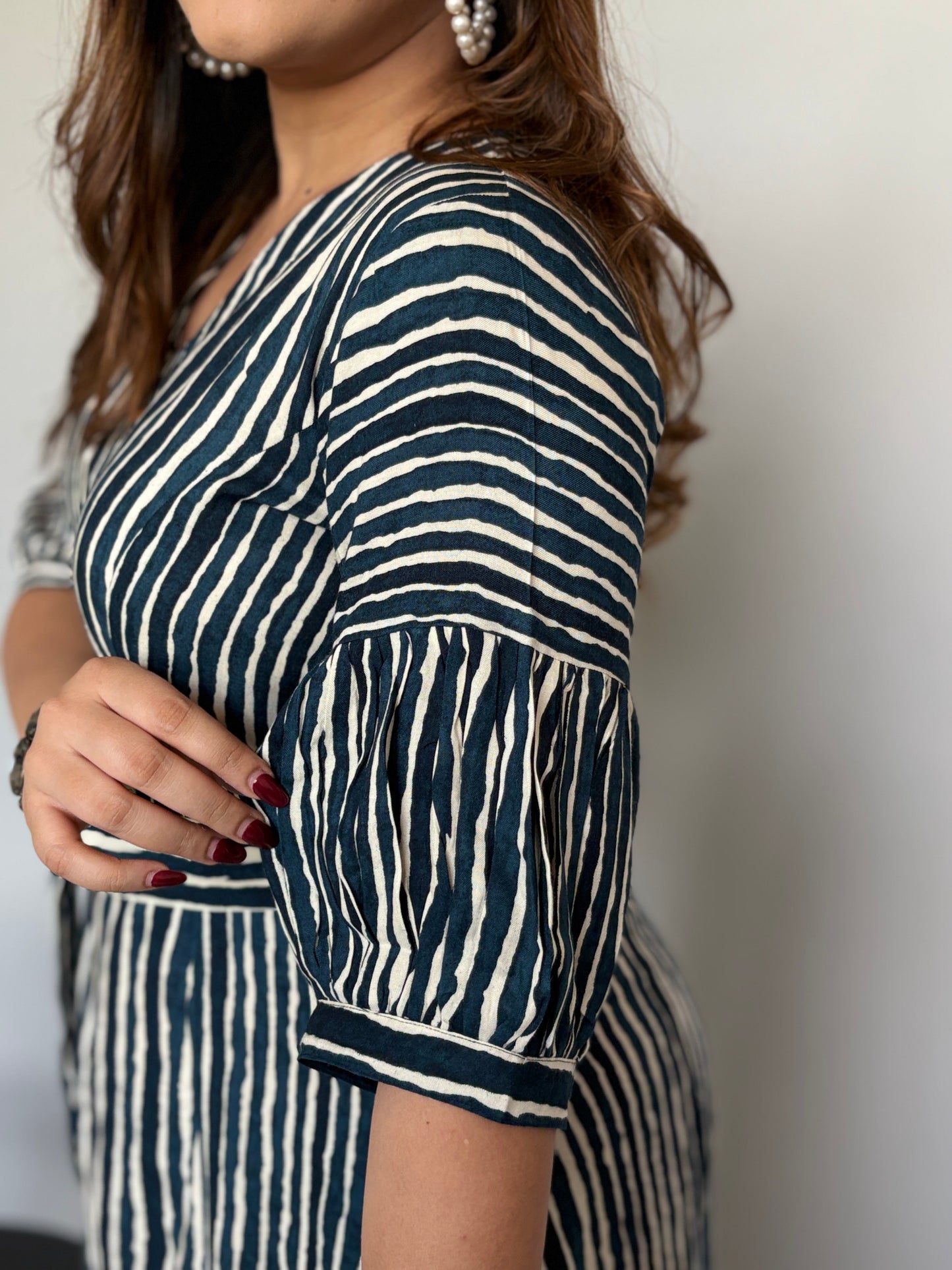 White And Blue Striped Midi Dress