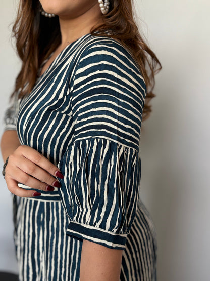 White And Blue Striped Midi Dress