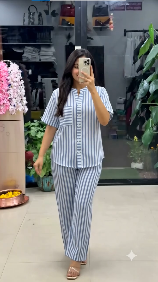 Classic Blue Stripe Relax Fit Co-Ord Set