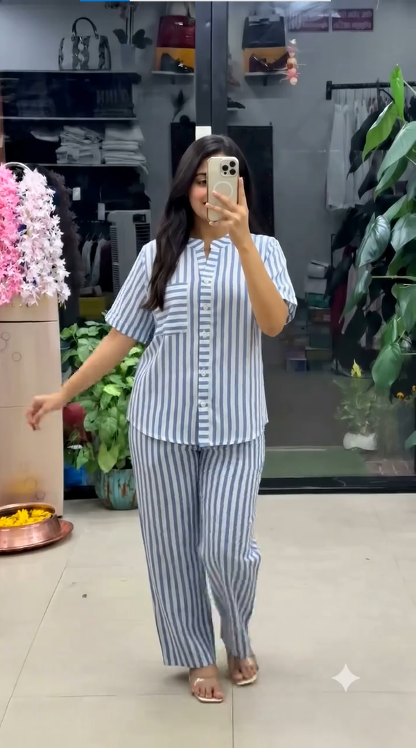 Classic Blue Stripe Relax Fit Co-Ord Set