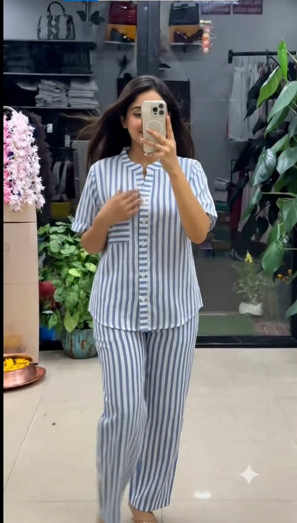 Classic Blue Stripe Relax Fit Co-Ord Set