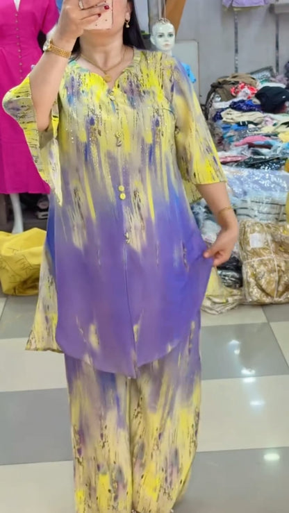 (Co-Ord} Long Suit St Kurta - Palazzo  Stylish Dress