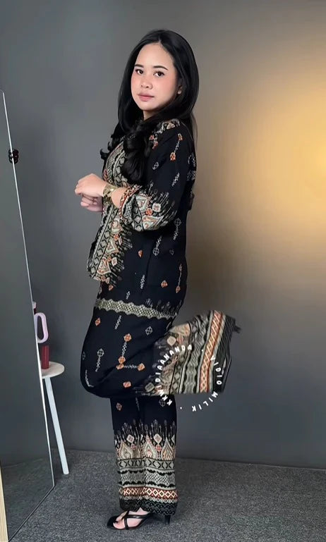 Stylish Black Reyon Co Ord Set