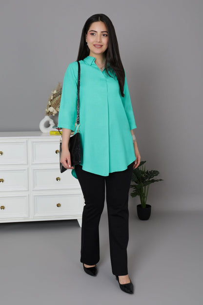 Aqua Green rayon flare top [ Premium 100% Rayon, Liva Certified ]