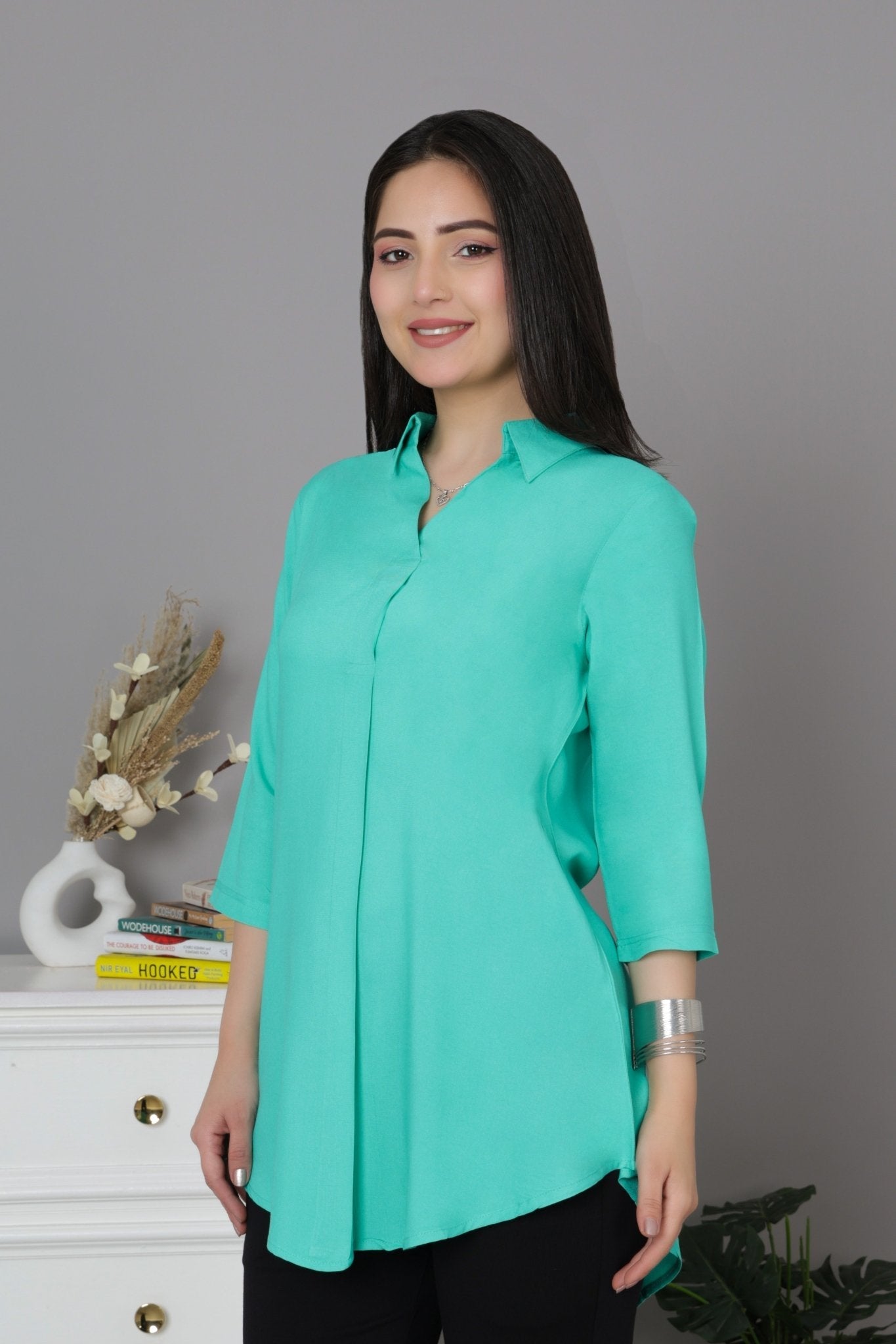Aqua Green rayon flare top [ Premium 100% Rayon, Liva Certified ]