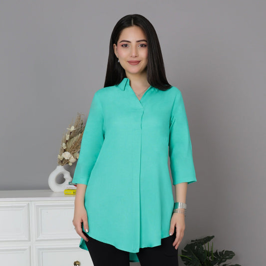 Aqua Green rayon flare top [ Premium 100% Rayon, Liva Certified ]