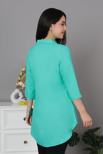 Aqua Green rayon flare top [ Premium 100% Rayon, Liva Certified ]