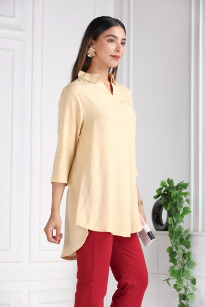 Beige rayon flare top [ Premium 100% Rayon, Liva Certified ]