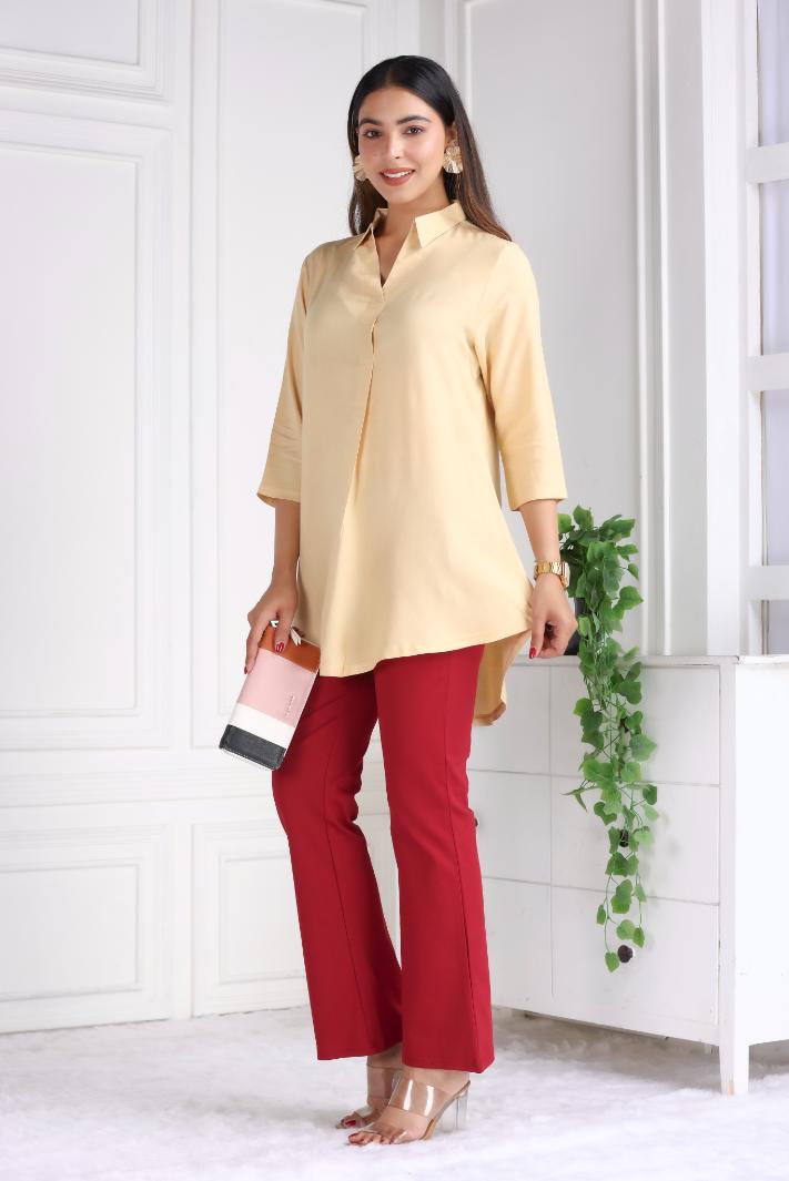 Beige rayon flare top [ Premium 100% Rayon, Liva Certified ]