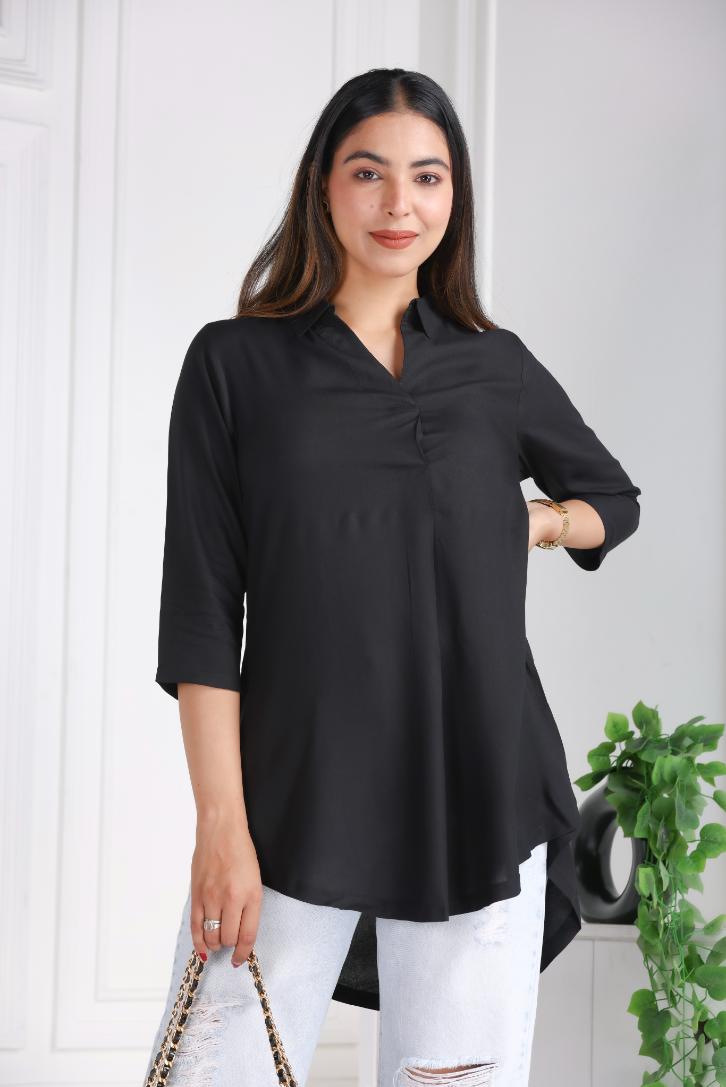 Black rayon flare top [ Premium 100% Rayon, Liva Certified ]