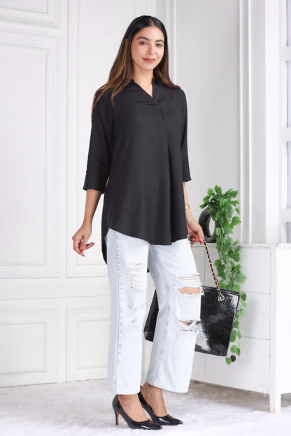 Black rayon flare top [ Premium 100% Rayon, Liva Certified ]