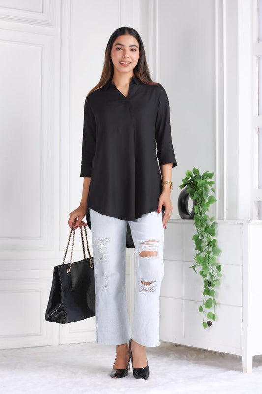 Black rayon flare top [ Premium 100% Rayon, Liva Certified ]