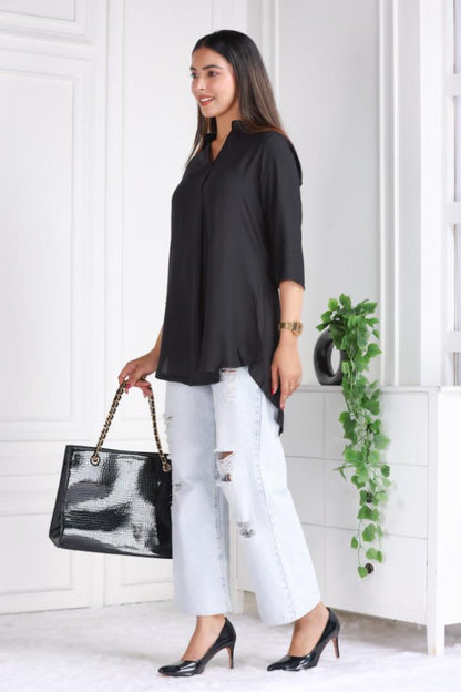 Black rayon flare top [ Premium 100% Rayon, Liva Certified ]
