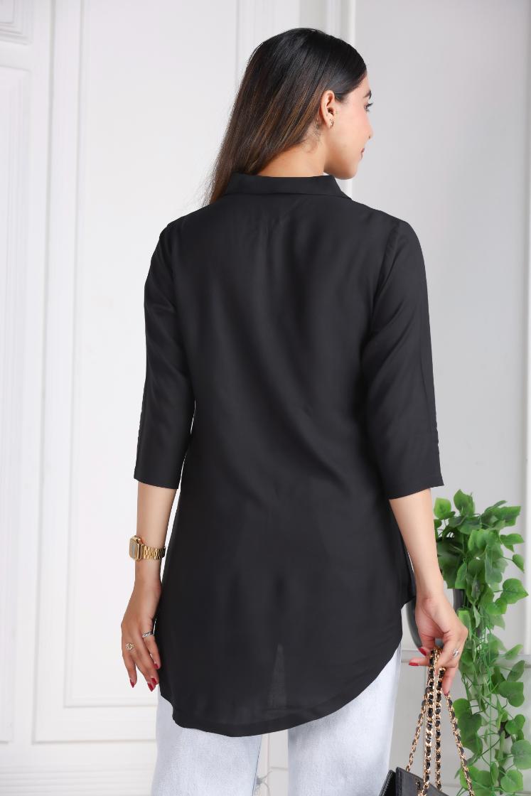 Black rayon flare top [ Premium 100% Rayon, Liva Certified ]