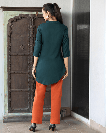 Bottle green rayon flare top [ Premium 100% Rayon, Liva Certified ]