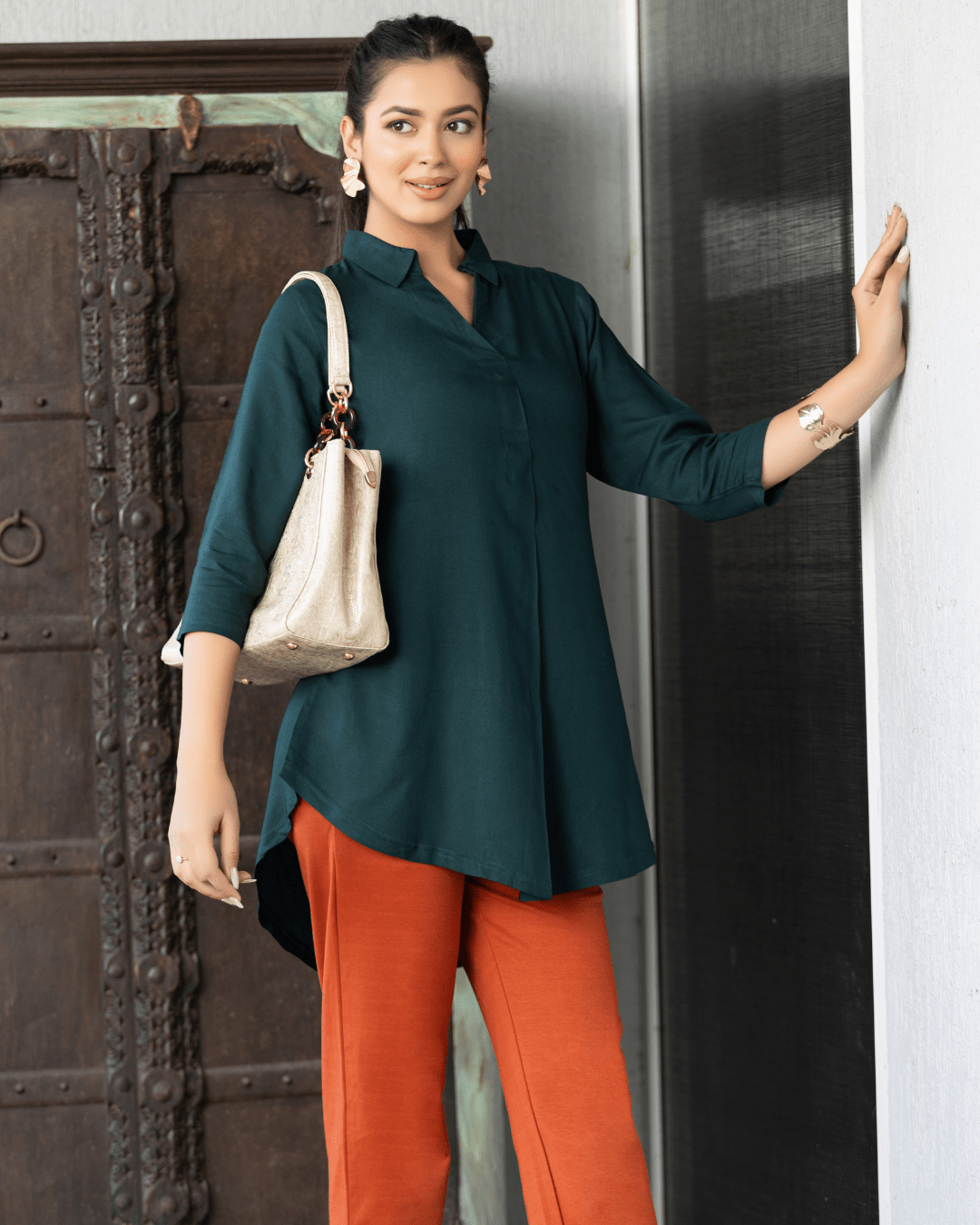 Bottle green rayon flare top [ Premium 100% Rayon, Liva Certified ]
