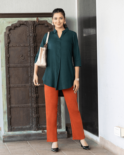 Bottle green rayon flare top [ Premium 100% Rayon, Liva Certified ]