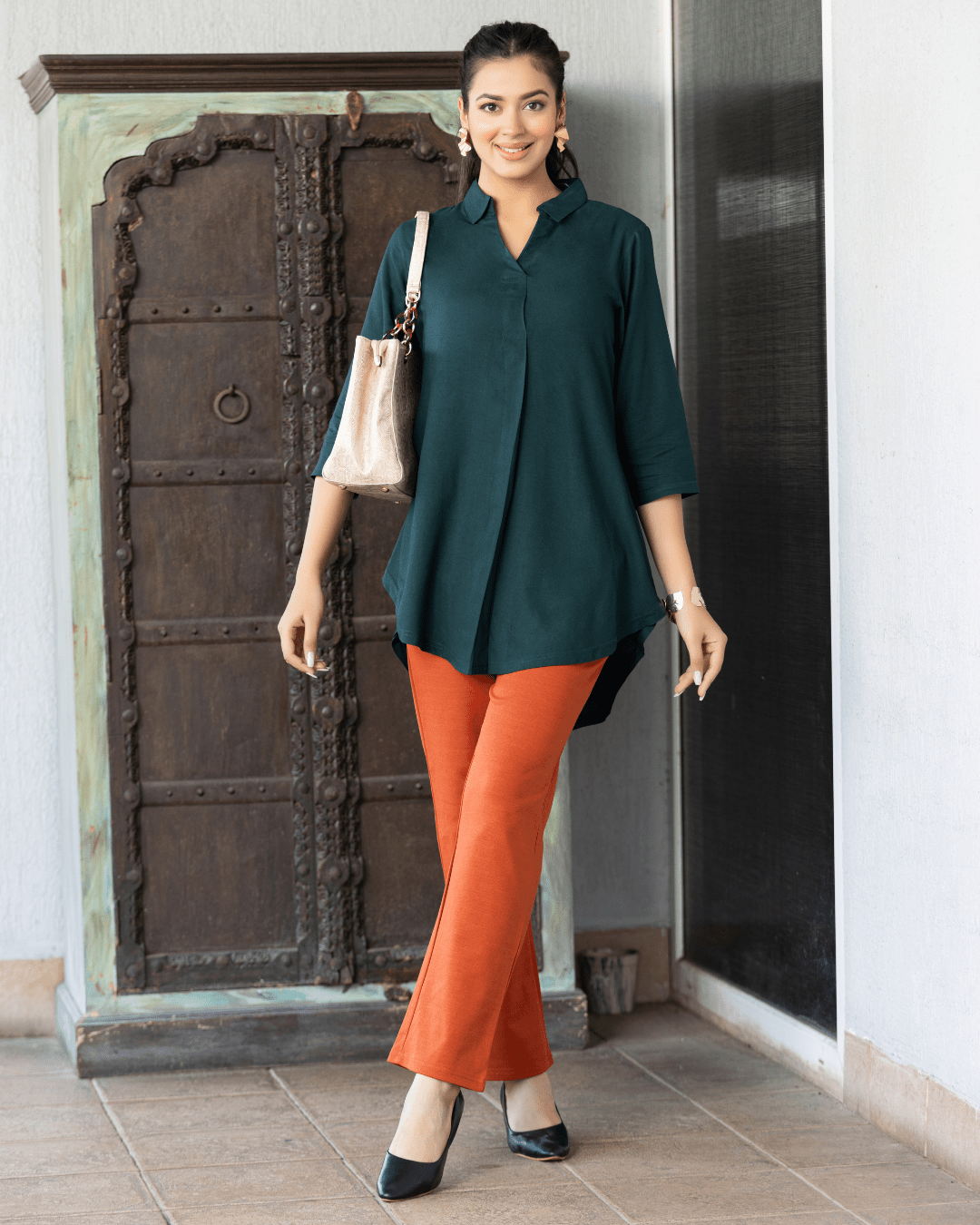 Bottle green rayon flare top [ Premium 100% Rayon, Liva Certified ]