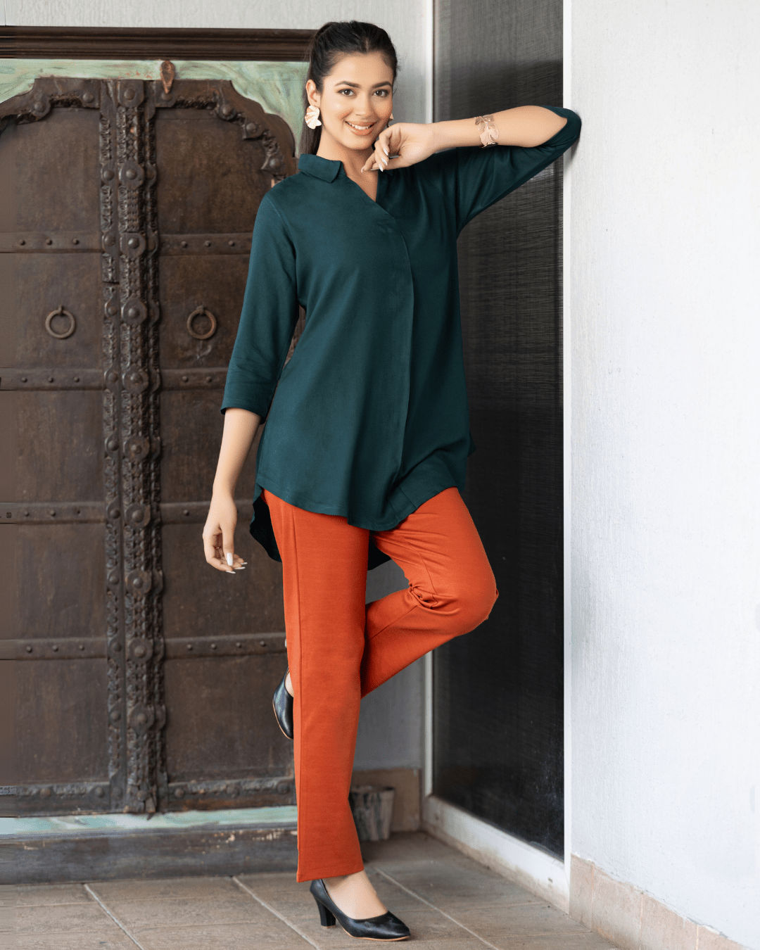 Bottle green rayon flare top [ Premium 100% Rayon, Liva Certified ]