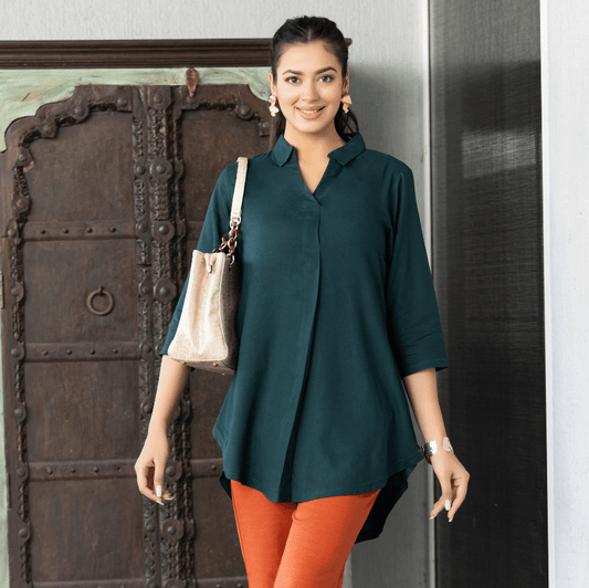 Bottle green rayon flare top [ Premium 100% Rayon, Liva Certified ]
