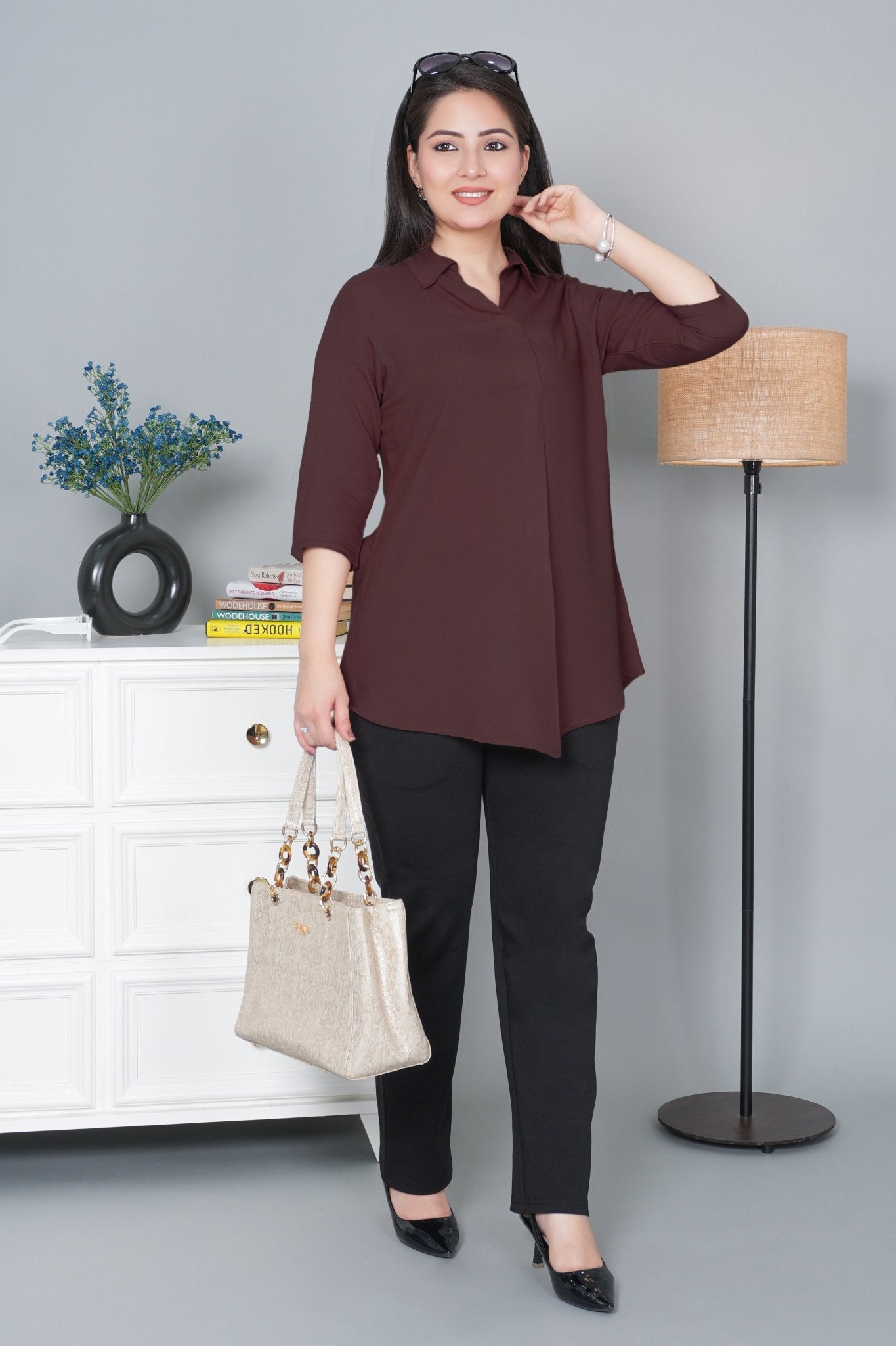 Brown rayon flare top [ 100% Rayon, Liva Certified ]
